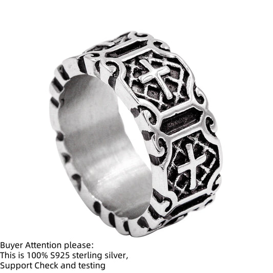 S925スターリングシルバーINSシンプルヴィンテージクロスリングファッションメンズリングレディースリングヒップホップパンク高品質ジュエリーギフト