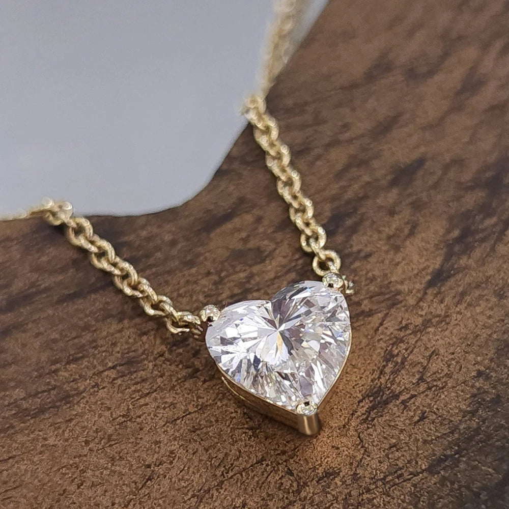 1-3Carat Heart Cut Moissanite Pendant Necklace for Woman S925 Silver Plated 18k Gold Solitaire Diamond Neckchain Certified