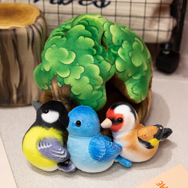 Creative Plush Tree House and Bird Doll Toys Simulation Stump Stuffed Cute Animal Doll Home Office Decor Funny Gift for Girls