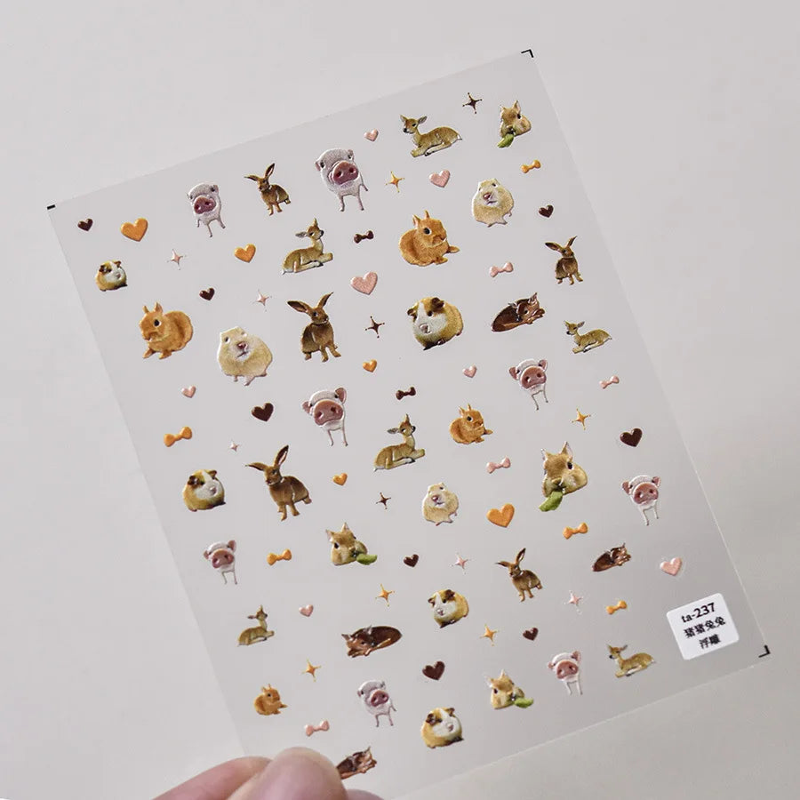 Lovely Dog Cat Animal Bunny 3D Soft Embossed Relief Self Adhesive Nail Art Stickers Cute Pretty Puppy Kitty Star Manicure Decals