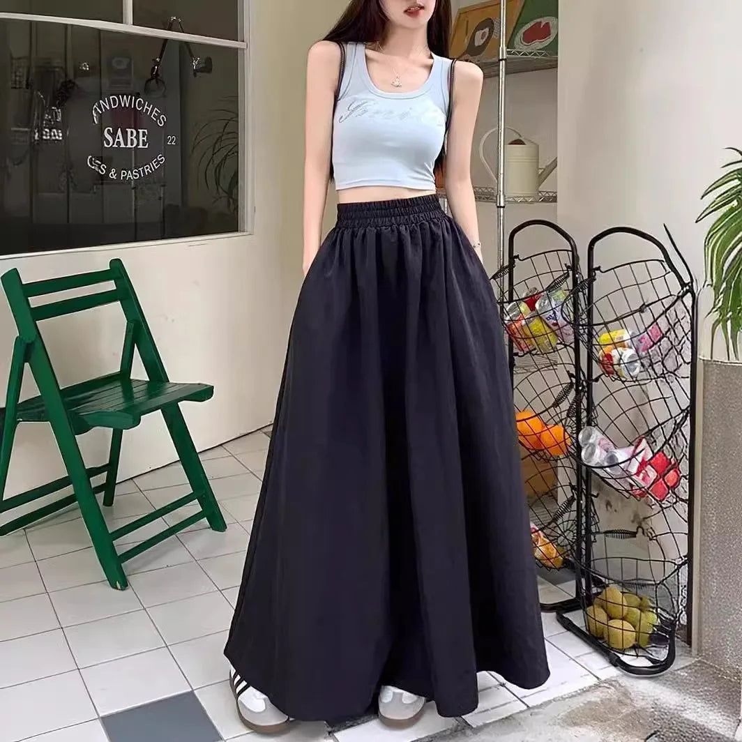 Workwear Halflength Skirt for Women Summer Loose High Waist Covering Crotch Student Dropping Feeling A-line Hundred 58ON