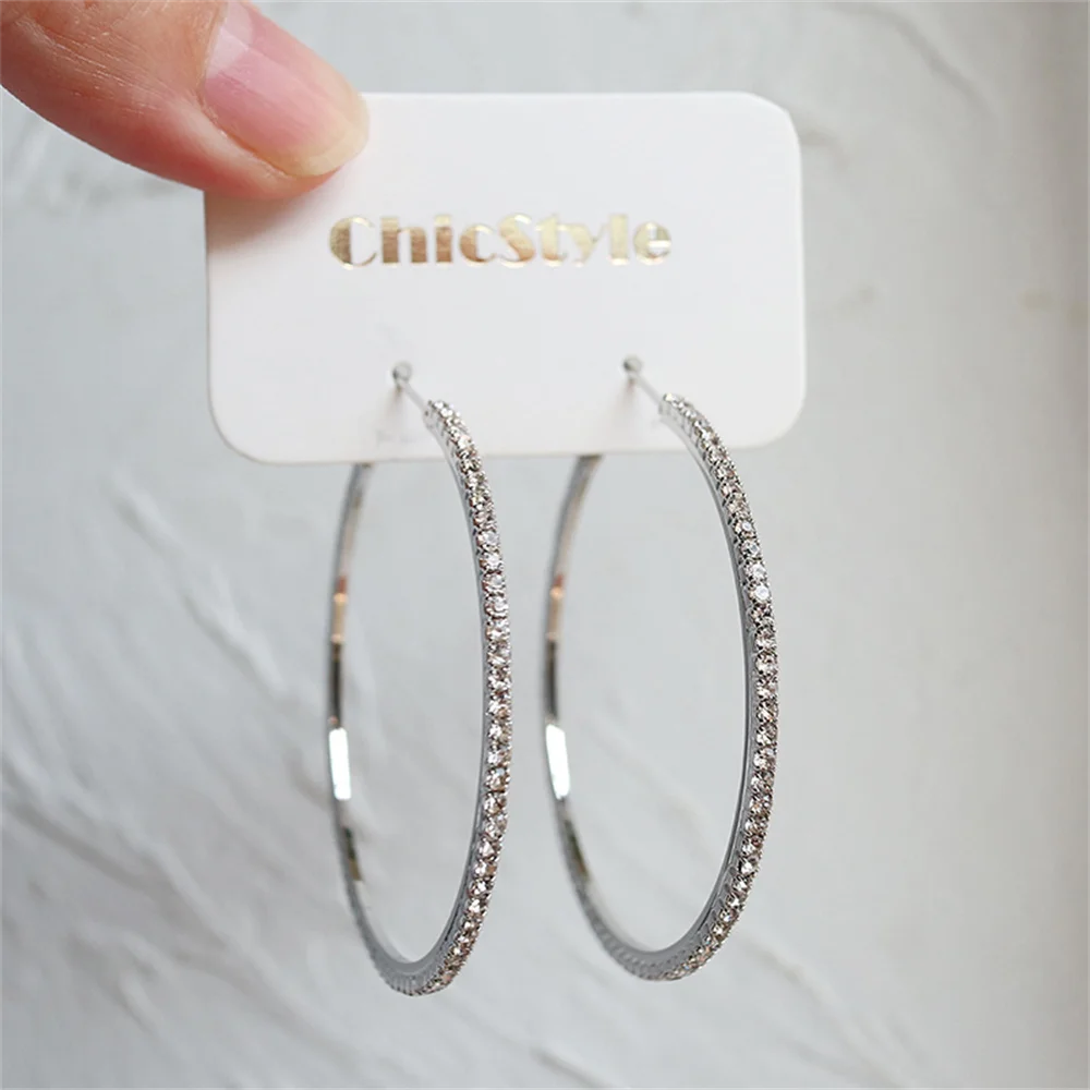 1-3 Pairs Set Sparkling Exaggerated Full Paved Rhinestones Round Circle Hoop Earrings for Women Simple Shiny Earring Jewelry