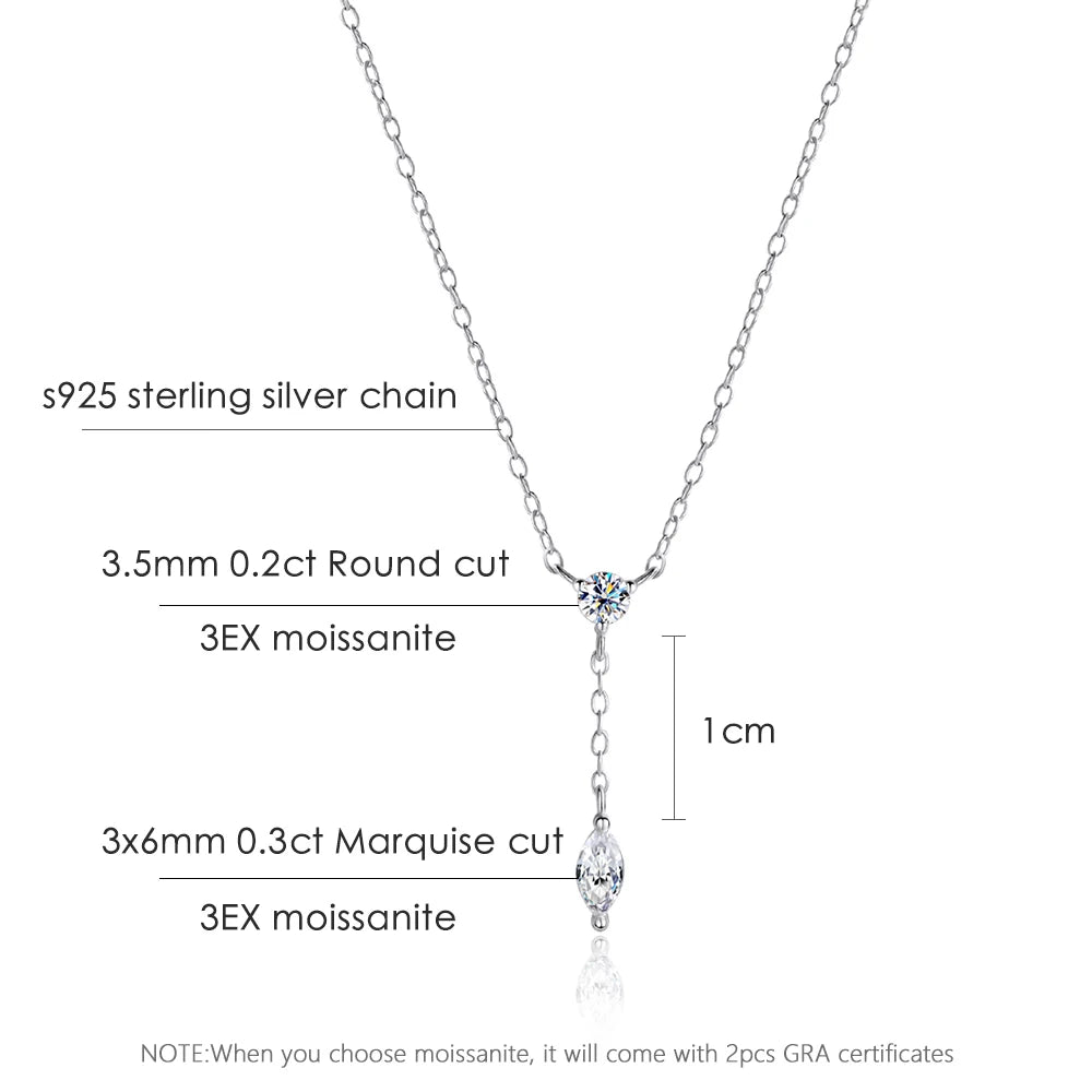 KNOBSPIN Moissanite Necklaces for Women GRA Certified 3x6mm Marquise Cut Gemstone Pendant s925 Sterling Silver Dainty Necklaces