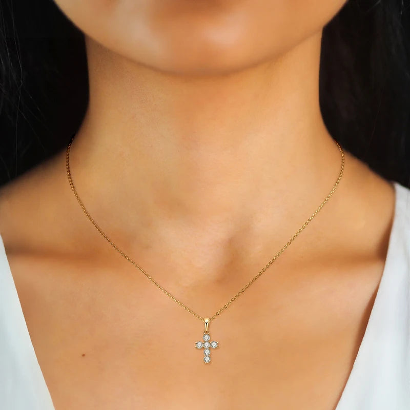 Anziw Classic Charm Cross Pendant Necklace 925 Sterling Silver Moissanite with Certificate for Women Men Gifts Collar Jewelry