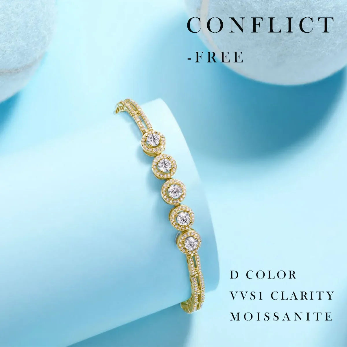 16.4CTW Lab Grown Diamond Bracelet 18K Gold Plated Five Stone Round Design Hypoallergenic Comes with GRA Certificate