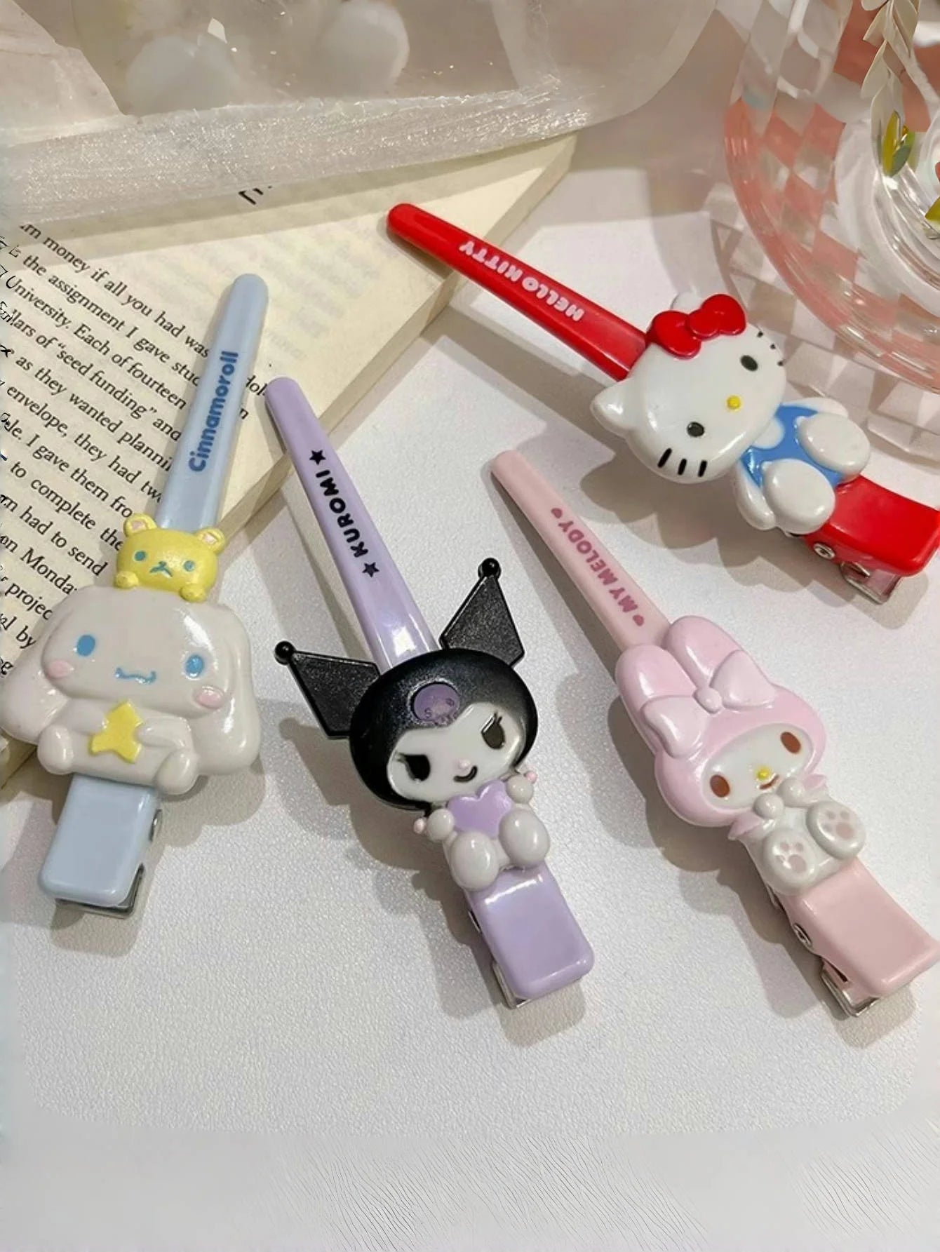 1/2pcs Hello Hairpin Kitty My Melody Kuromi Cinnamoroll Word Clip Headdress Bangs Clips Hair Accessories Gifts