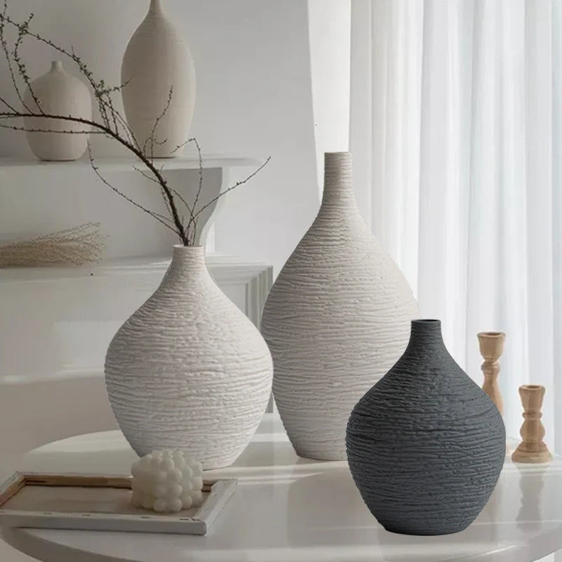 White Ceramic Vase Decoration for Home Nordic Luxury Narrow Mouth Flower Pot Living Room Interior Office Desktop Decor Gift