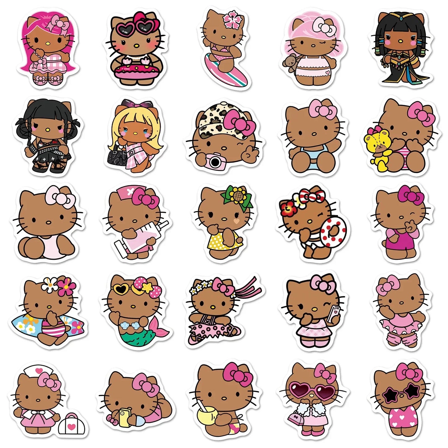 10/50PCS Cartoon Cute Black Skin Hello Kitty Stickers Kawaii Graffiti Decorative Luggage Notebook Waterproof Decal Kids Gift Toy