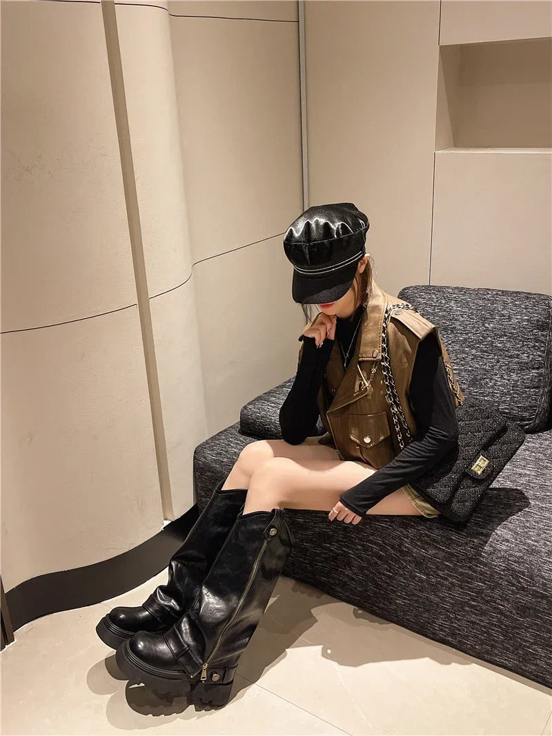 Women's Boots 2025 New Style Retro High Western Boots for Autumn and Winter Fashion Versatile Female Knight Boots