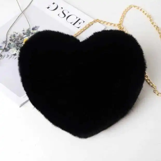 Love Bag New Valentine's Day Chain Plush Heart shaped Bag Female Diagonal Cross Bag Peach Heart shaped Love Small Bag Female