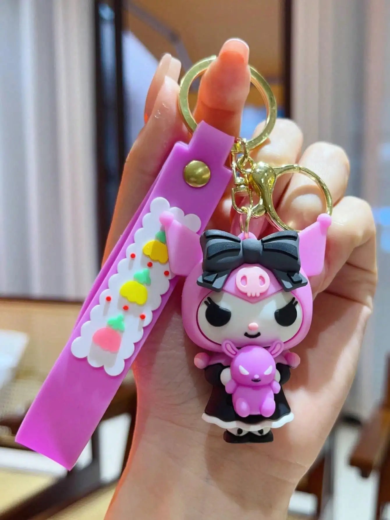 1Pc Adorable Cartoon Kuromi Hello Kitty Keychain - Y2K Style PVC with Cute Design for Women- Schoolbag Decor Accessory