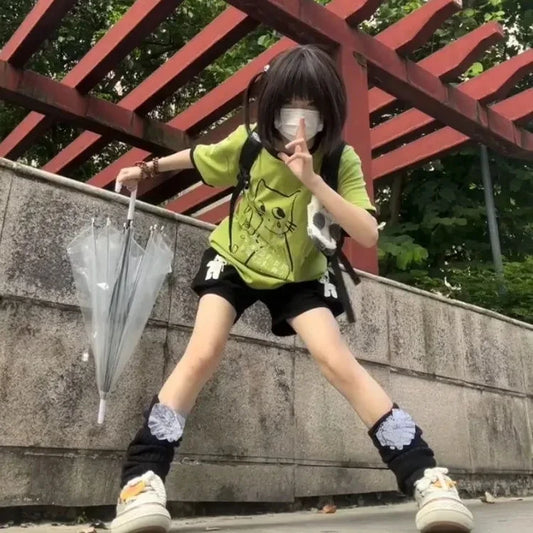 夏のサブカルチャー 原宿 Tシャツ レディース Mujer Y2K グランジ 半袖 Tシャツ 日本のかわいい Oネック かわいい 漫画 Tシャツ トップス