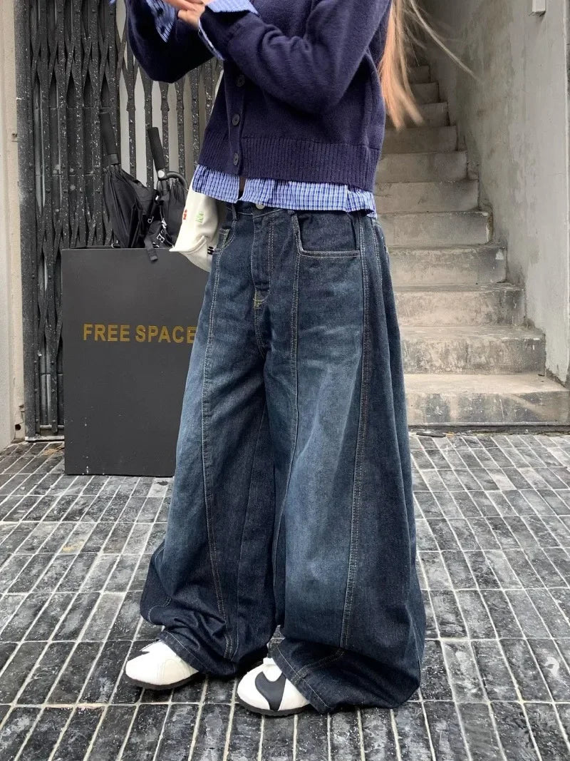 Y2K Fashion New Letters Embroidered Washed Baggy Jean Women Gothic Harajuku Vintage Hip Hop Pop Casual High Waist Wide Leg Pants