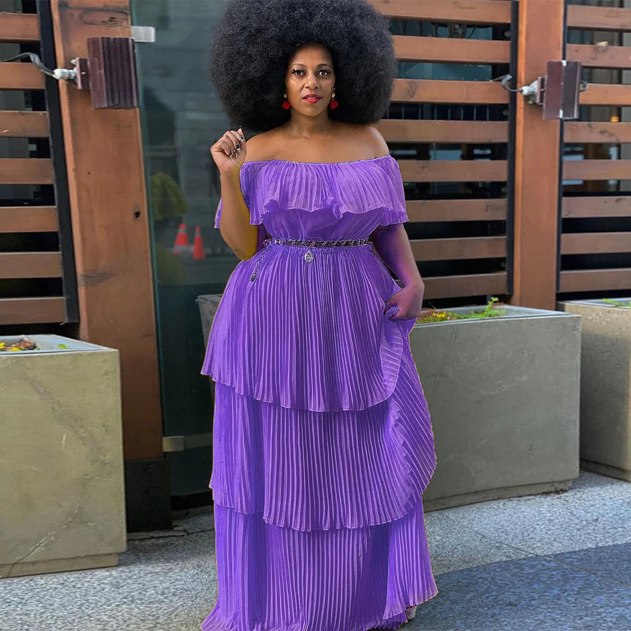 Wmstar Plus Size Party Dress Women Solid Off Shoulder Pleated Fashion Chiffon Elegant Maxi Dresses 2022 Wholesale Dropshipping