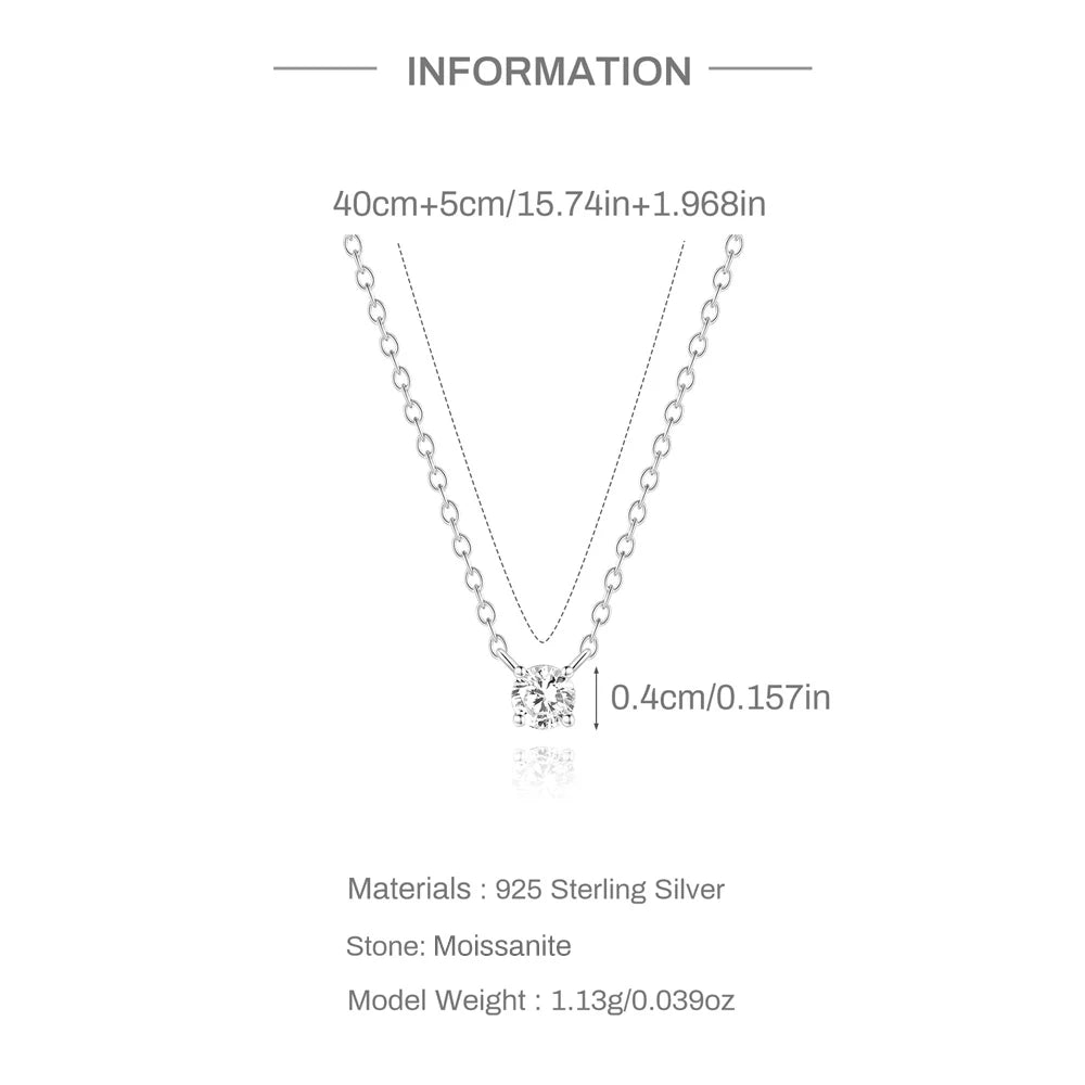 BOAKO 925 Sterling Silver Four Prong Setting Moissanite Pendant Necklace for Women Wedding Bridal Jewelry Personalities Luxury