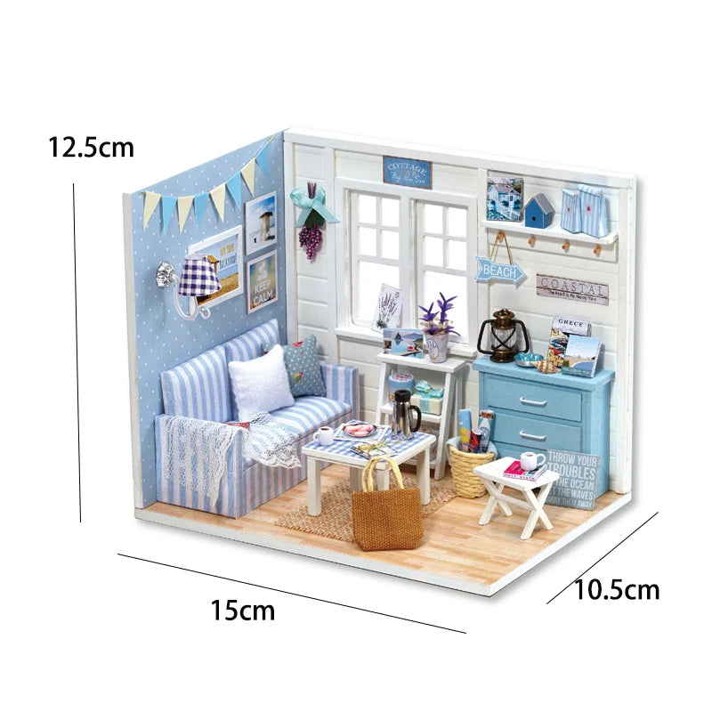 Kitten Mini Doll House Model Building Assembled House Home Kit Creative Room Bedroom Decoration with Furniture Birthday Gifts
