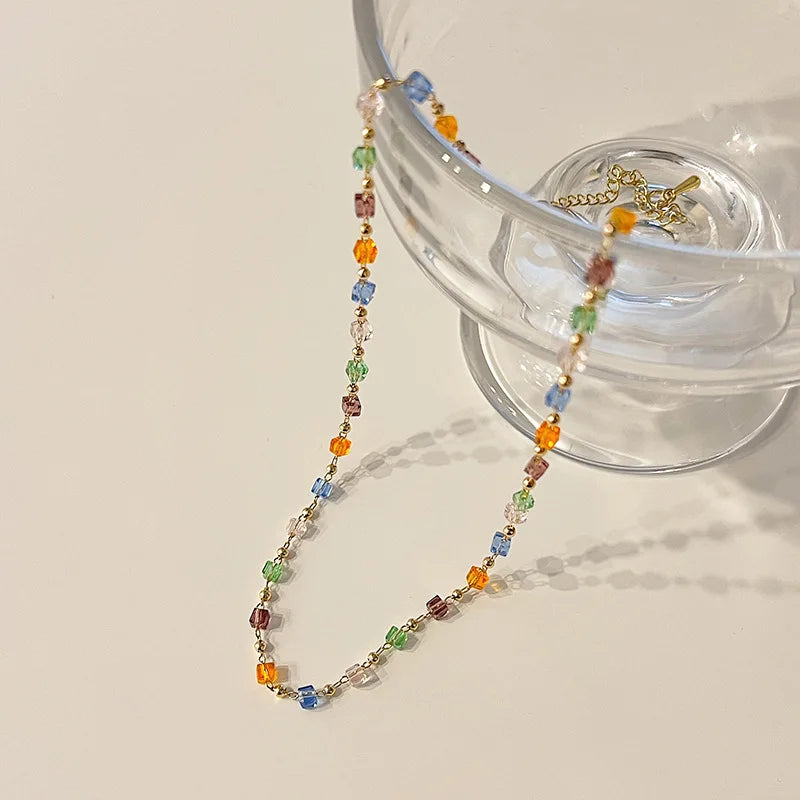 Fashion Emerald Inlaid Rhinestone Choker Necklace for Women Girls Delicate Gold Color Clavicle Chain Necklace Jewelry Gift