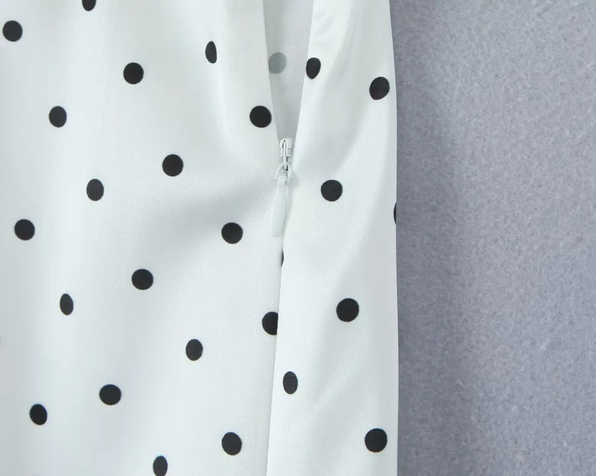YENKYE 2025 Women Vintage Black White Polka Dot A-line Knee Length Skirt Sexy Low Waist Holiday Summer Skirts