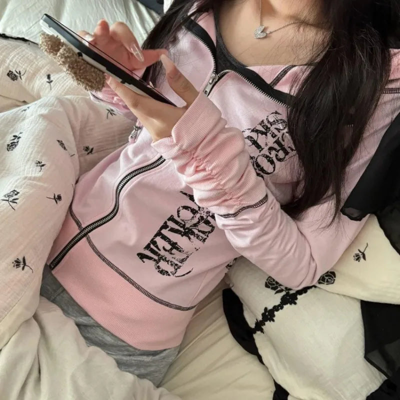 秋 Y2K 原宿ゴシック フード付きコート レディース ヴィンテージ グランジ 長袖 ジャケット 日本のサブカルチャー ファッション スウェットシャツ 新作