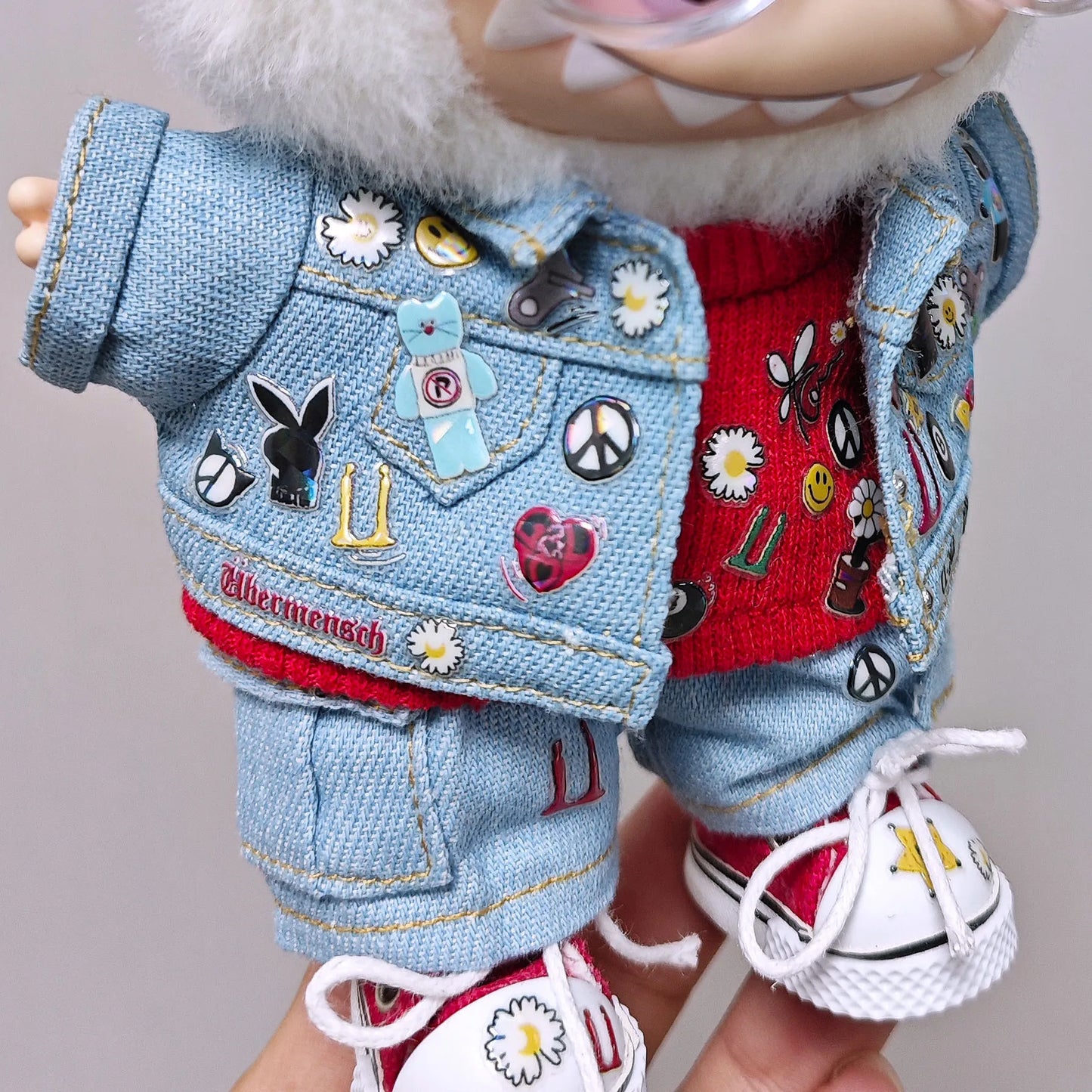 High-quality for Labubu Kids' Clothing 15cm - 17cm Western Denim Clothing and Shoes Set Labubu Universal Clothing