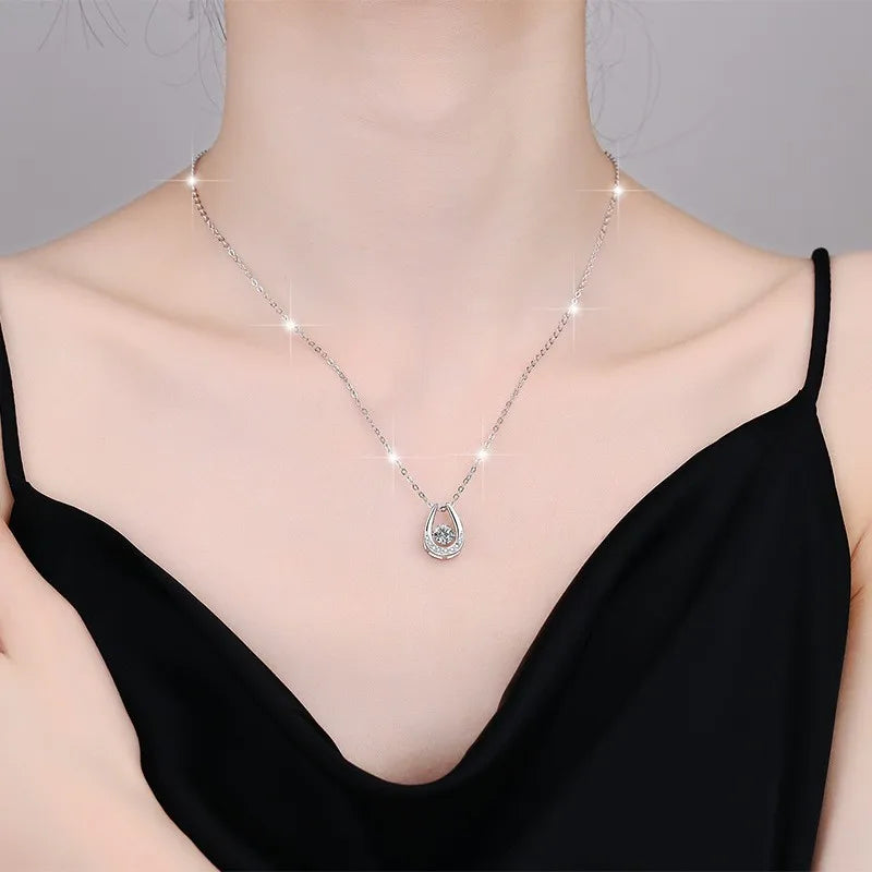 HK0049 Lefei Fashion Trend Luxury Classic White Moissanite Horseshoe Heart Star Necklace For Women 925 Silver Party Jewelry Gift