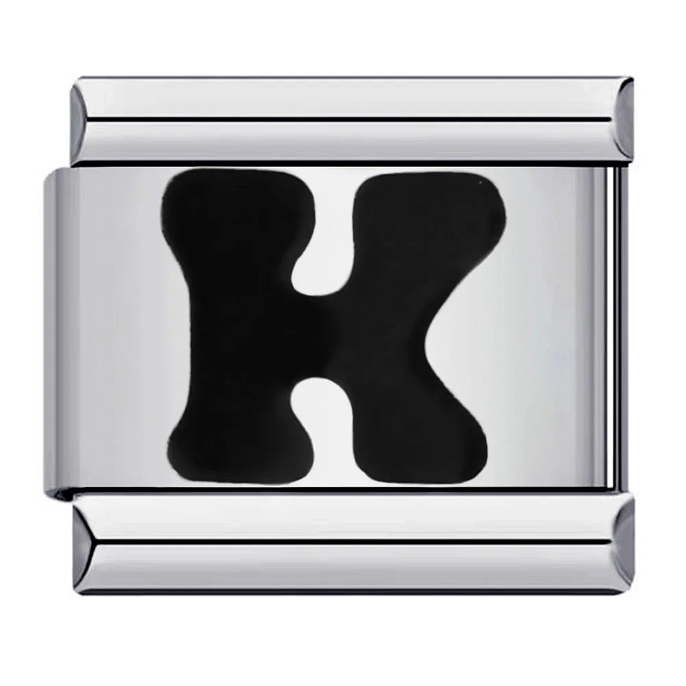 Glaze Black 26 English A-Z Letters Italian Links Charm Fit 9mm Stainless Steel Women Men Bracelet DIY Making 2025 Jewelry