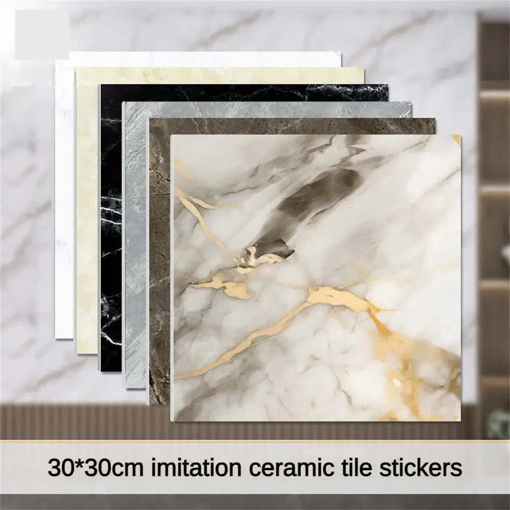10/30/50PCS Thickened Self-adhesive Decor Wall Sticker Marble Tile Floor Sticker PVC Waterproof Toilet Kitchen Home Floor