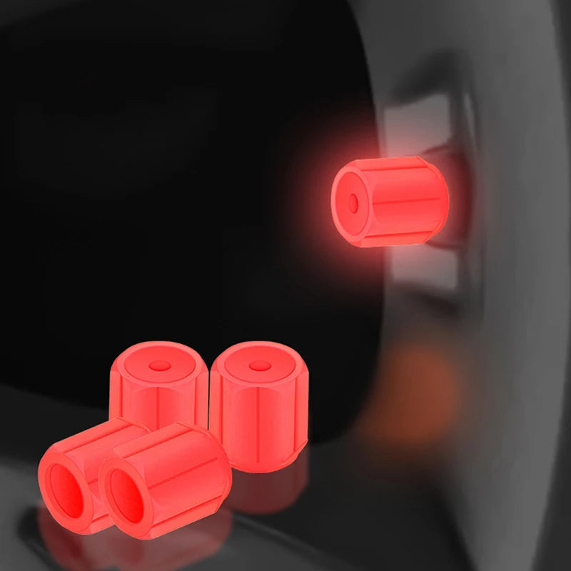 4pcs Universal Fluorescent Luminous Tire Valve Stem Covers Car Tire Valve Cap Green /Yellow/Blue/Red Fluorescent Powder