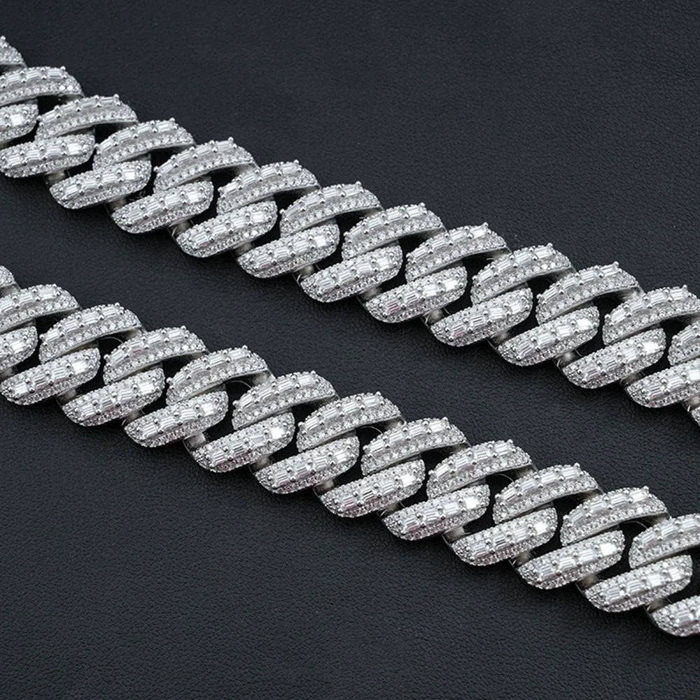 Wong Rain Hip Hop Rock 925 Sterling Silver VVS1 3EX D Real Moissanite Full Diamonds Gems 18 MM Cuban Chain Necklace Fine Jewelry