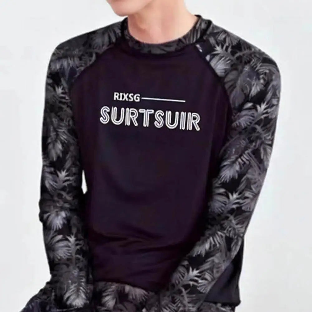 2 Pcs Couple Sport Swimsuit Breathable Leaf Print Long Sleeves Couple Surfing Clothes Diving Bathing Suit Water Sport Swimwear