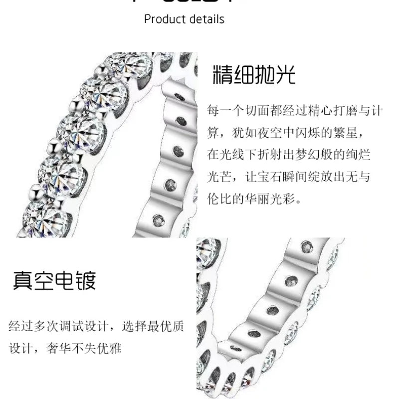 925 Silver Moissanite 2.2CT HipHop ring around electroplated 18k gold platinum exquisite fashion light luxury design women ring