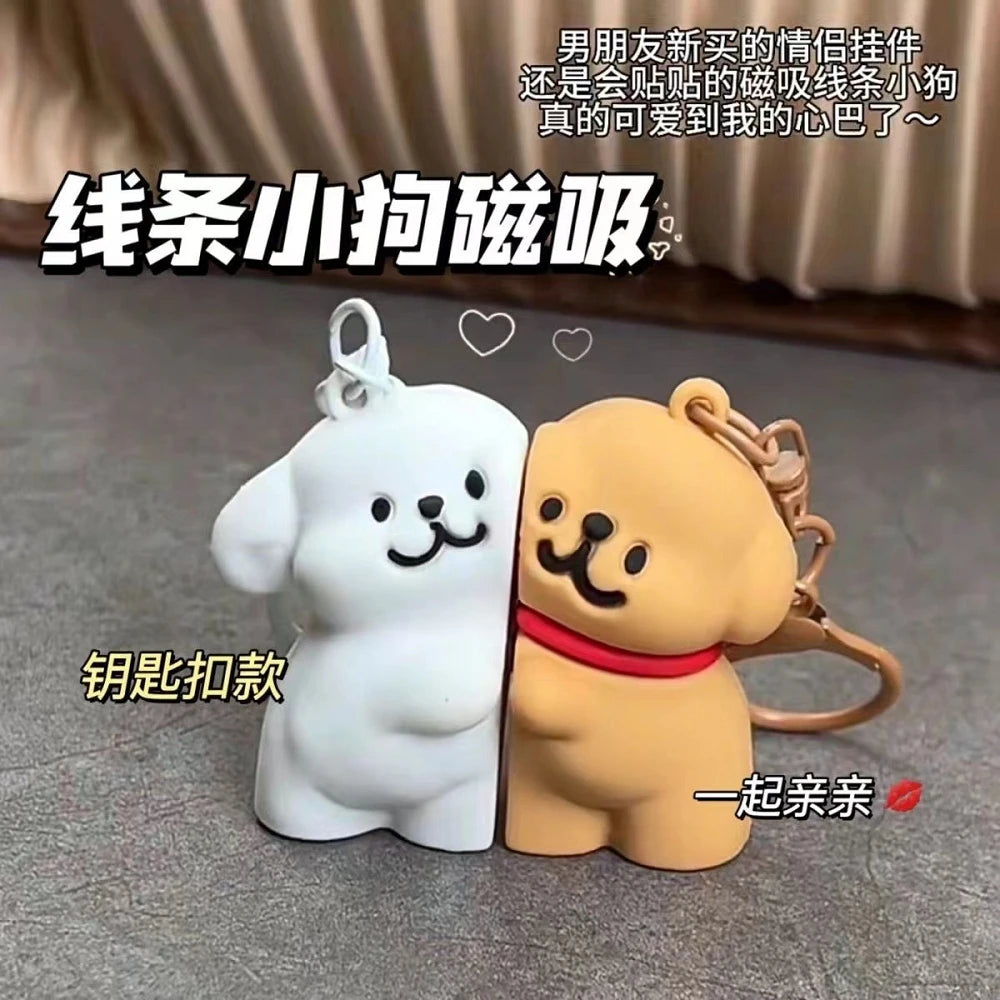 1Pair Cute Resin Bear Couple Magnetic Keychain Cartoon Animal Doll Bag Pendant Kawaii Key Chains Gifts for Lovers Ornaments