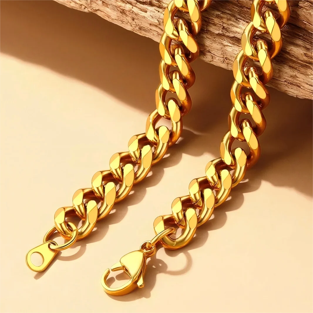 HNSP 8MM-14MM ステンレススチールチェーン キューバネックレス メンズ パンク 厚手 ロングネック 男性ジュエリー シルバーカラー