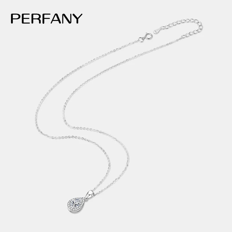 PERFANY 1CT Pear Cut Moissanite Necklace for Women S925 Pure Silver Sparkling Diamond Pendant Luxury Jewelry Party Gift