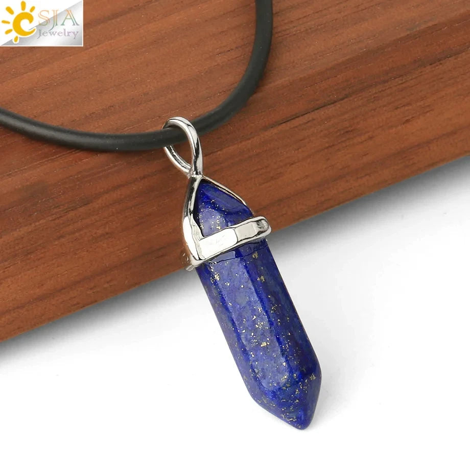 CSJA Hexagonal Bullet Crystal Necklaces Natural Gem Stone Quartz Necklace Pendant Chakra Amethysts Pink Quartz Lapis Lazuli G957