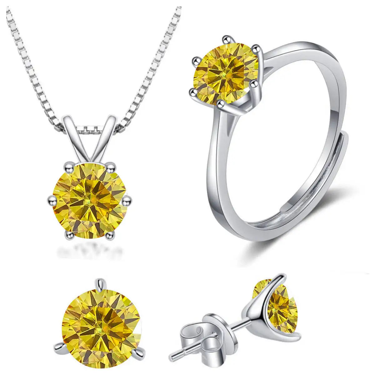 925 Sterling Silver 1CT*4 D Color Moissanite Ring Earring Necklace Set Fine Jewelry Set Elegant Ladies Jewelry For Party Wedding