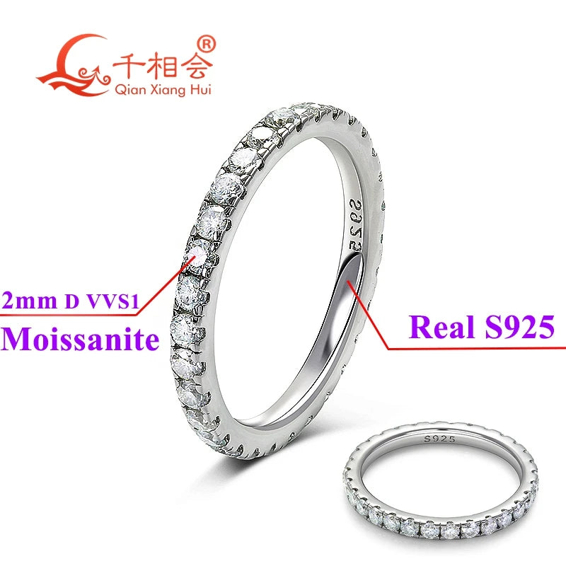 solid 2mm 3mm Moissanite Full Eternity Ring Band 925 Sterling Silver white Round Moissanite Diamond Jewelry gift dating party