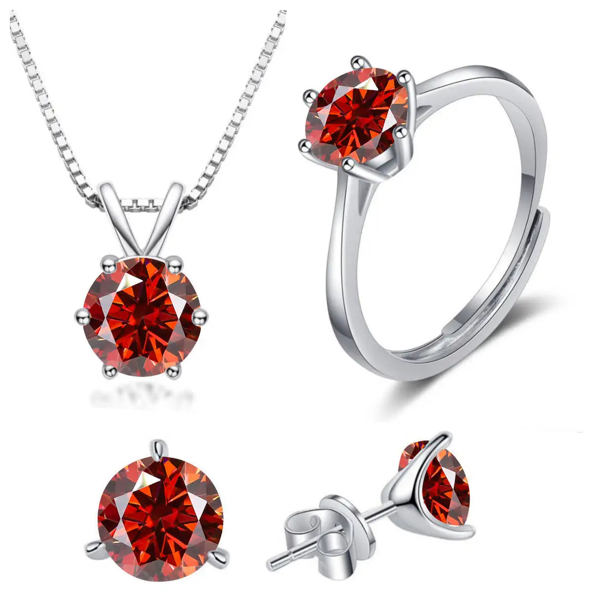 925 Sterling Silver 1CT*4 D Color Moissanite Ring Earring Necklace Set Fine Jewelry Set Elegant Ladies Jewelry For Party Wedding