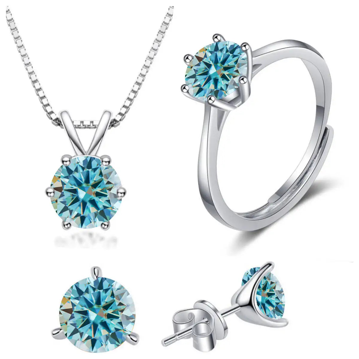 925 Sterling Silver 1CT*4 D Color Moissanite Ring Earring Necklace Set Fine Jewelry Set Elegant Ladies Jewelry For Party Wedding