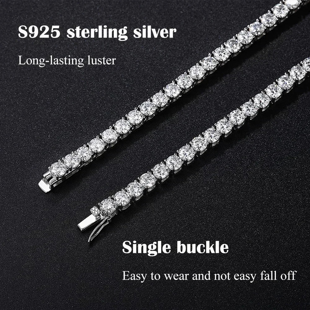 3/4/5/6.5mm Real Moissanite Tennis Necklace Bracelet for Men Women 925 Sterling Silver Lab Diamond Neck Chain Party Jewelry Gift
