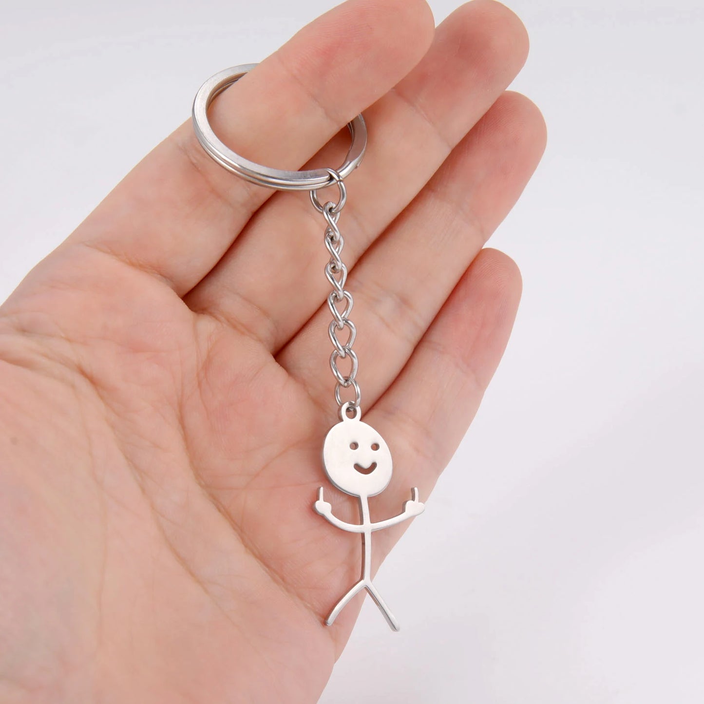 Teamer Funny Middle Finger Stickman Keychain 2025 Cute Trend School Bag Car Key Pendant Couple New Trinket Gift Keyring