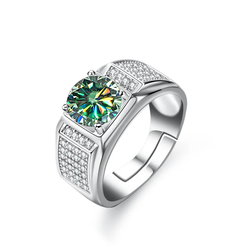 Bague Ringen Real Moissanite Ring For Men Sterling Silver 2 Carat Round Brilliant Diamonds Engagement Ring Male Wedding Jewelry