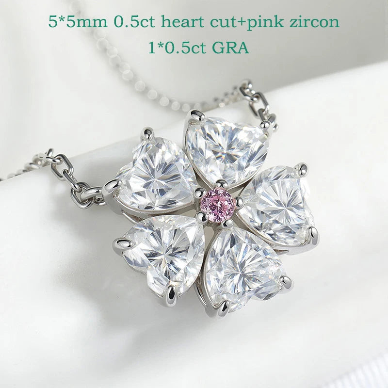 Smyoue 5*5mm Heart Cut Certified Moissanite Necklace Pendant 18k Plated Girls Wedding Jewelry 100% Real 925 Pure Silver Chain