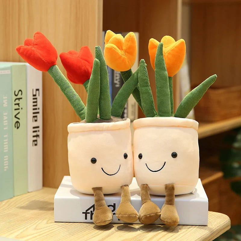 25cm Simulation Cartoon Plant Pot Series Plush Doll Succulent Tulip Lily Plush Toy Home Decor Living Room Bedroom Gift For Girls