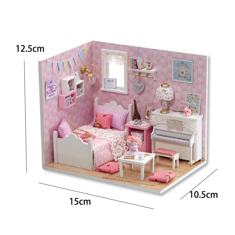 Kitten Mini Doll House Model Building Assembled House Home Kit Creative Room Bedroom Decoration with Furniture Birthday Gifts