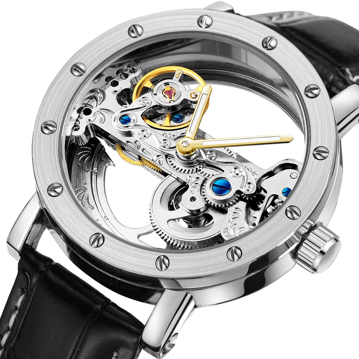 2024 Top Brand Luxury Steel Skeleton Tourbillon Automatic Watch Men Leather Mechanical Waterproof Luminous Elegant Wrist Clock