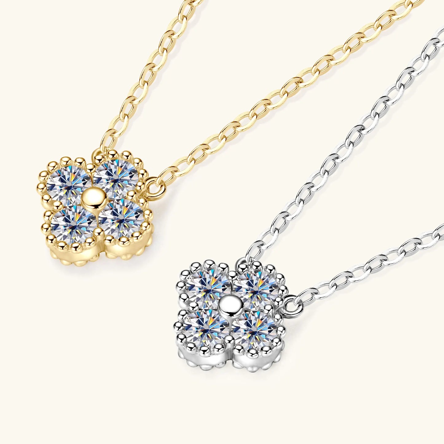 Sweetrain 3mm Certified Moissanite Pendant Necklace for Women Classic Clover Flower Neck Chain 100% Pure 925 Silver Chain Charm