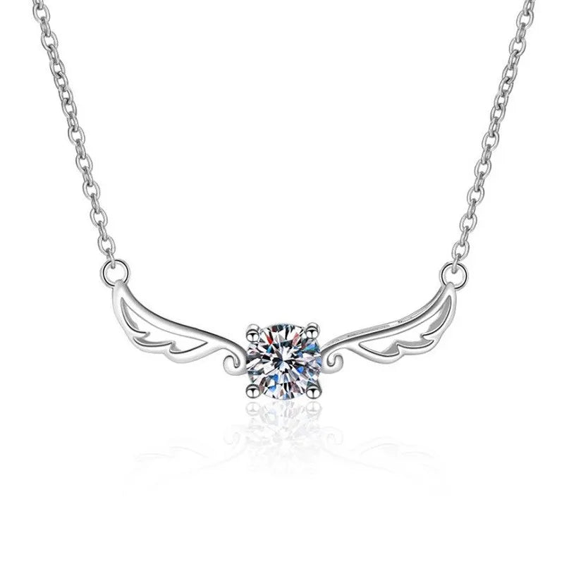 wz031Lefei Fashion Luxury Trendy Simple Classic 0.5CT Moissanite Angle Wing Necklace For Women 925 Sterling Silver Party Jewelry