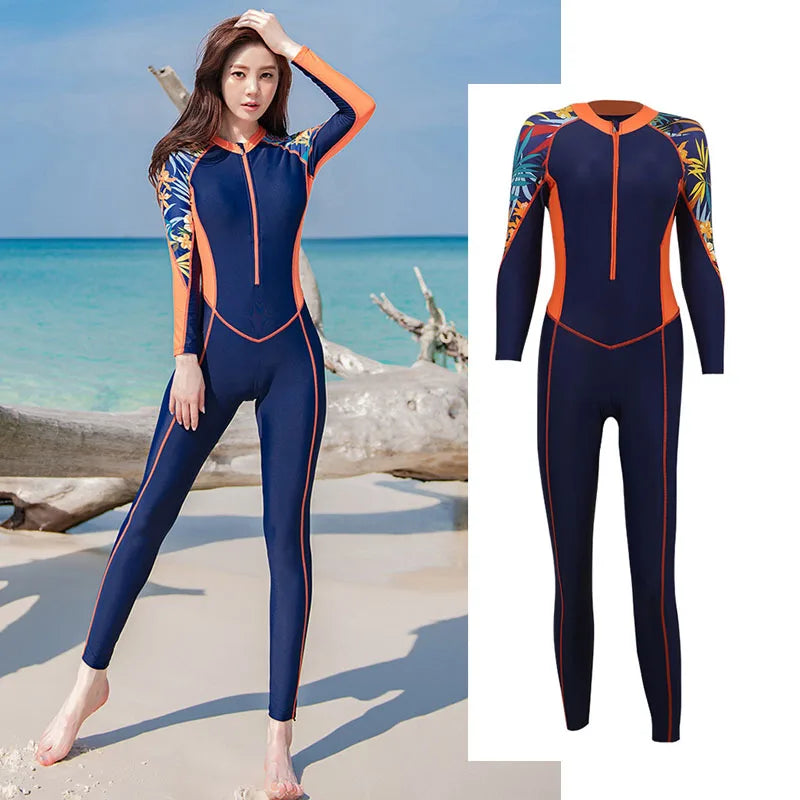 Women's 3pcs/set Printed Long Sleeve Rashguard UV Sun Protection Surf Shirt With Pants Shorts Full Body Bathing Suit Dive Skin