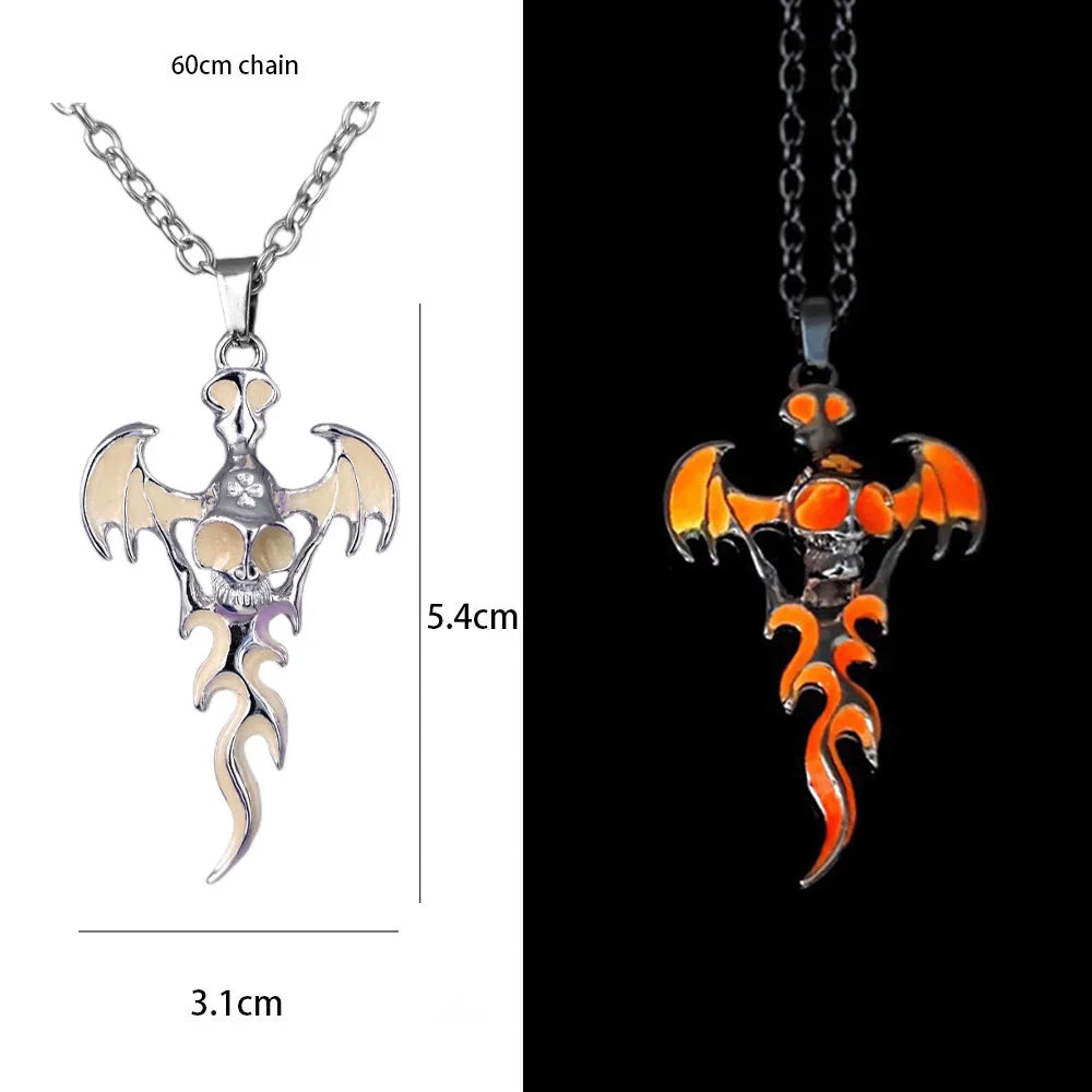 Hiphop Rock Stainless Steel Chain Luminous Alloy Dragon Pendant Glowing Necklace Night Dance Disc Glow In The Dark Necklace